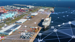 Industrial technology concept. Shipping industry and communication network.